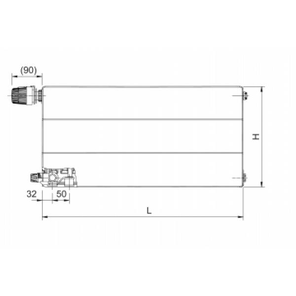 RADIK RC LINE VKL - Energy saving panel radiator with controlled flow, flat front panel with fine horizontal grooves and left bottom connection